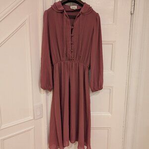 Themes Women's Vintage Mauve Midi Dress Long Sleeves Size 14